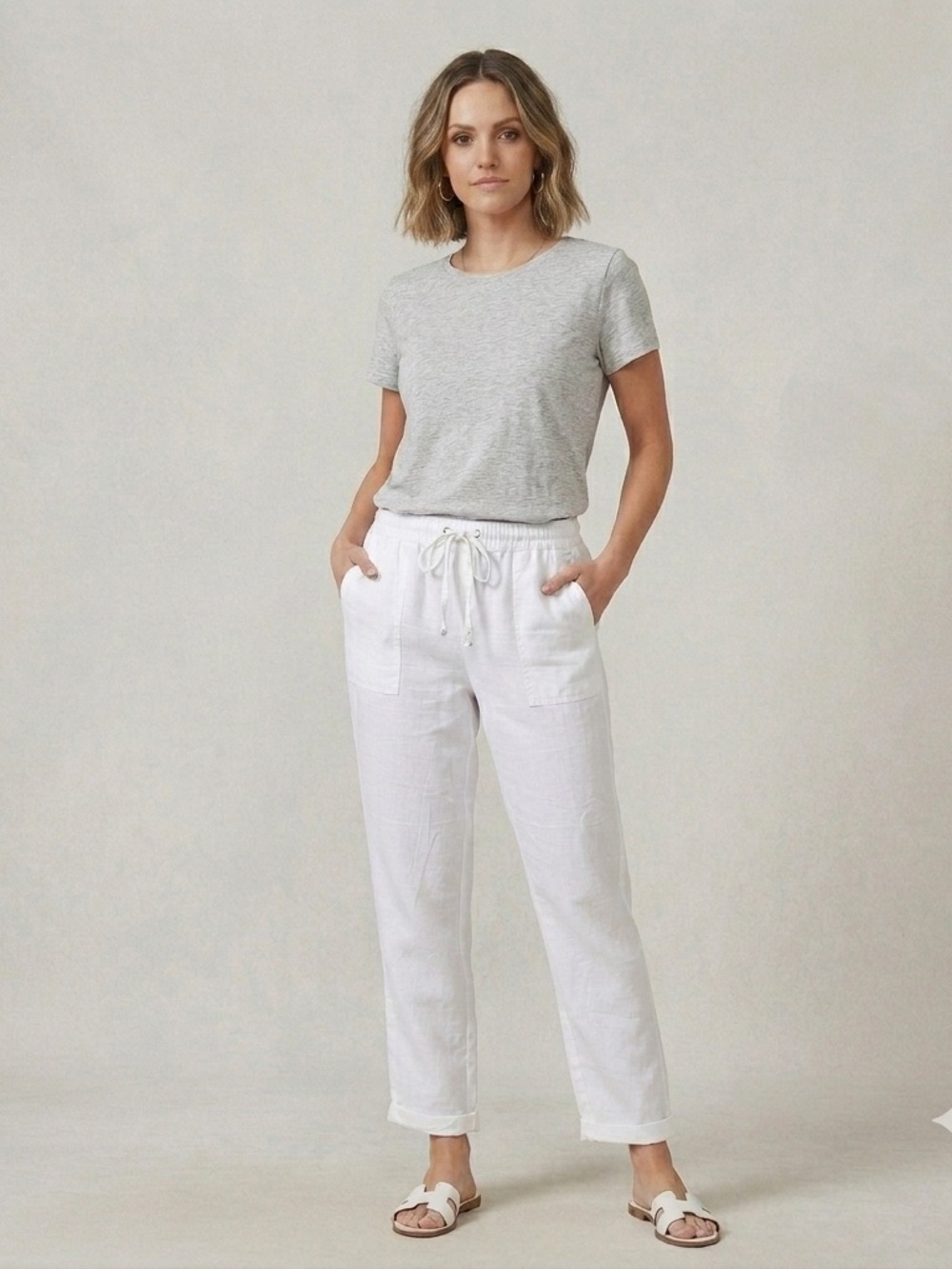 Lord & Taylor Normcore Linen Coastal Beach Resort Pants Sz- PXl Cream Nautical